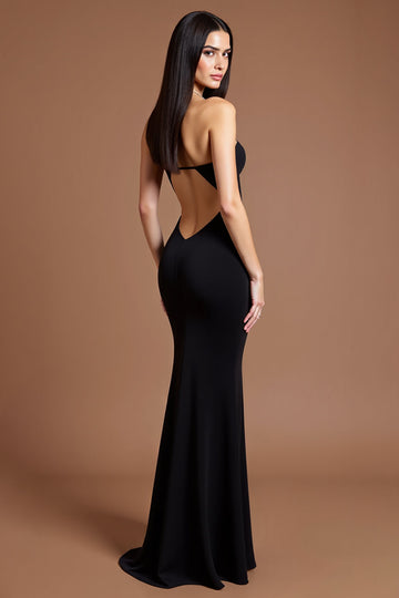 Sweetheart Black Mermaid Crepe Formal Dress with Slit